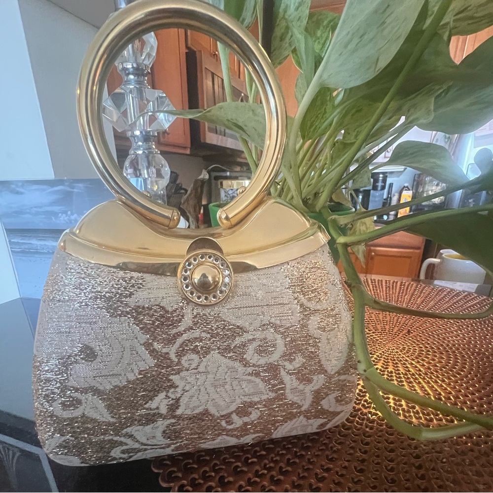 Elegant Gold and Cream Clutch Handbag